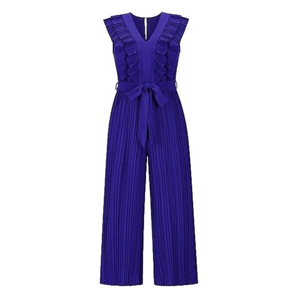 C.CLINE Dark Blue Belted & Pleated Sleeveless Jumpsuit Size M - Picture 1 of 1